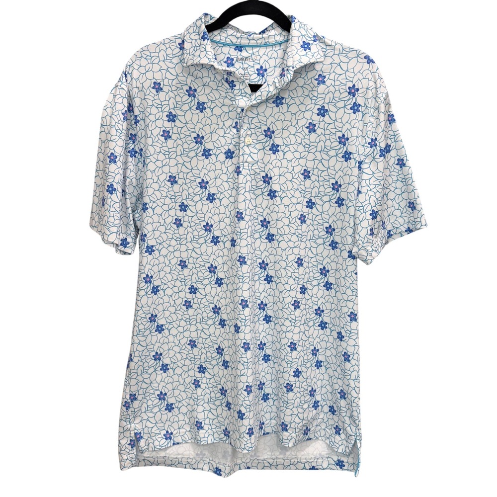 Johnnie O Mens Golf Polo Shirt Short Sleeve Floral Print‎ Blue White M